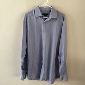 John Varvatos Button Up Shirt Mens 16 Blue Signature Tailored Relaxed Fit Casual